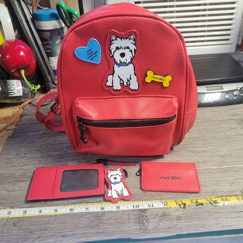 Marc Tetro Westie Backpack Bag W Card Holder, Coin Wallet & Keychain - Picture 1 of 12